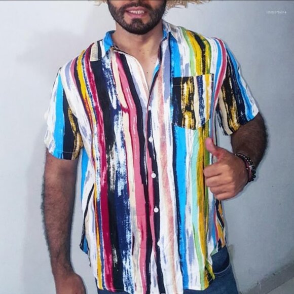 Varios Other - Men's Striped Pattern Button Up Shirt